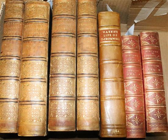 Prescott, History of Charles V, 2v - Reign of Ferdinand & Isabella, 4v; and Harris, Life of Cromwell, 1762, all leather-bound